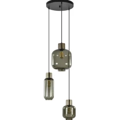 Hanglamp Lett 3L rond zw/brons smoke mix
