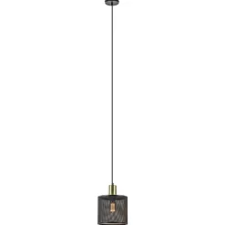 Hanglamp mat zwarte kap cilinder met goud