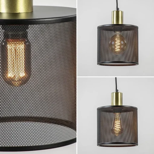 Hanglamp mat zwarte kap cilinder met goud