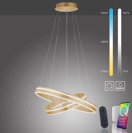Hanglamp Q-Vito dubbele ring gold smart