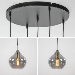 Hanglamp Rakel 5L rond antiek brass + smoke glas