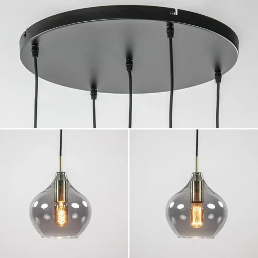 Hanglamp Rakel 5L rond antiek brass + smoke glas