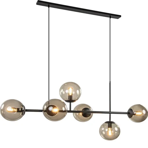 Hanglamp Random bol 6L zwart met smoke glas