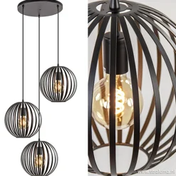 Hanglamp rond 3-lichts bollen zwart