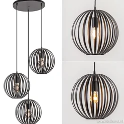 Hanglamp rond 3-lichts bollen zwart