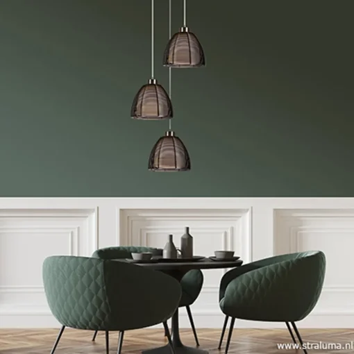 Hanglamp rond 3-lichts zwart draad/glas