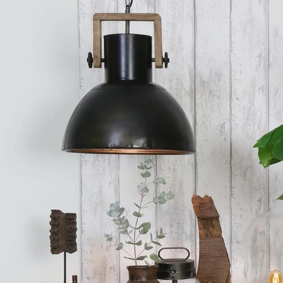 Hanglamp Shelly industrieel bruin/hout