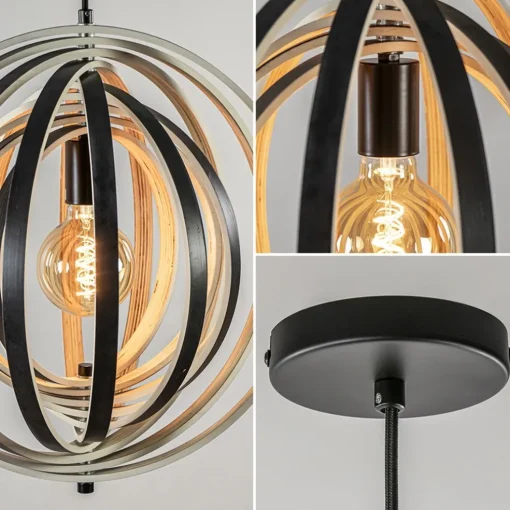 Hanglamp Woody 44 zwart/naturel hout