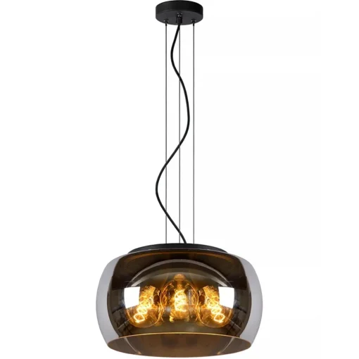 Hanglamp zwart + smoke glas 40cm