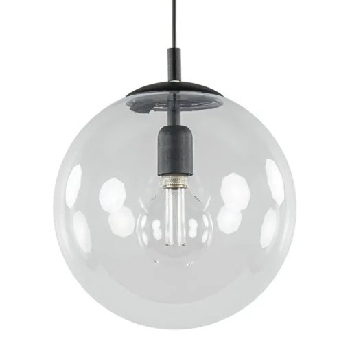 Hanglamp zwart met helder glazen bol 30 cm