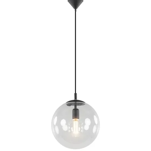 Hanglamp zwart met helder glazen bol 30 cm
