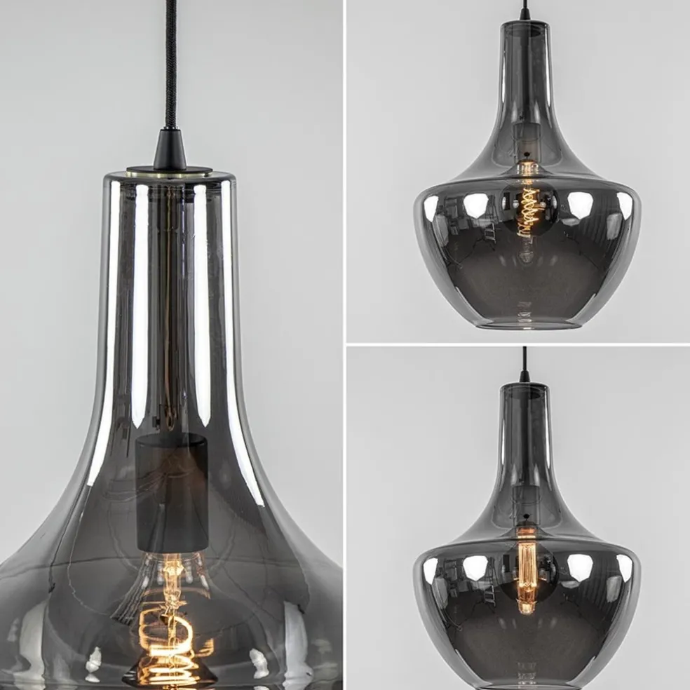 Hanglamp zwart met smoke glazen kap