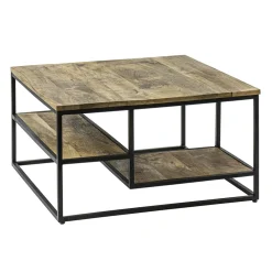 Hoektafel mangohout met zwart frame 70x70x40 cm