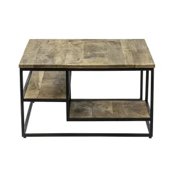 Hoektafel mangohout met zwart frame 70x70x40 cm