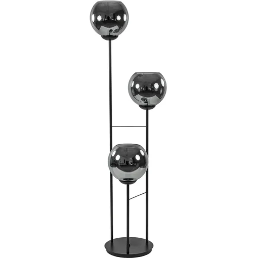 Hotel chique 3-lichts vloerlamp zwart met smoke/titanium glas