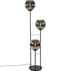 Hotel chique 3-lichts vloerlamp zwart met smoke/titanium glas