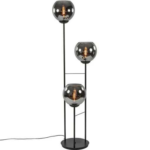 Hotel chique 3-lichts vloerlamp zwart met smoke/titanium glas