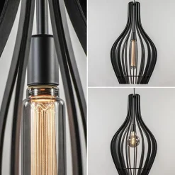 Houten hanglamp kegel groot mat zwart