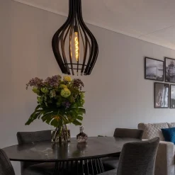 Houten hanglamp kegel groot mat zwart