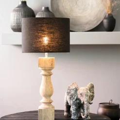 Houten lampvoet Cumani met bronzen fitting
