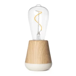 Houten tafellamp met helder glas oplaadbaar/dimbaar