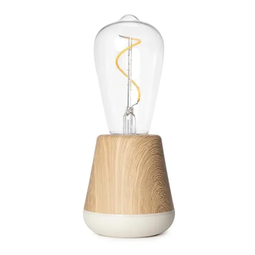 Houten tafellamp met helder glas oplaadbaar/dimbaar