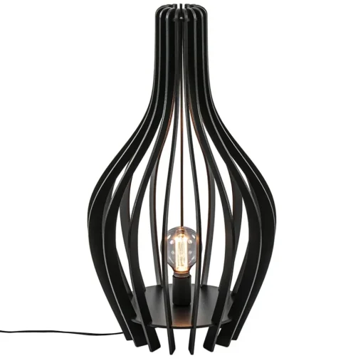 Houten tafel/vloerlamp mat zwart