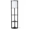 Houten vloerlamp zwart met beige kap