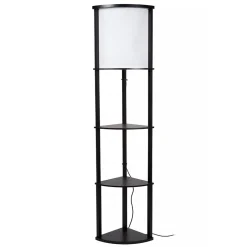 Houten vloerlamp zwart met beige kap