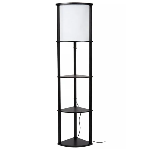 Houten vloerlamp zwart met beige kap