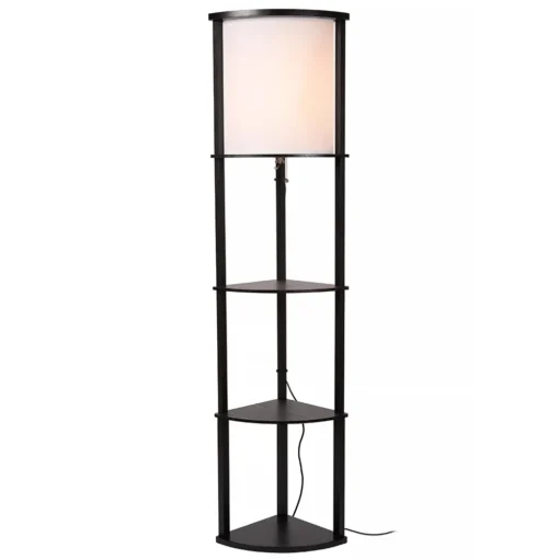Houten vloerlamp zwart met beige kap