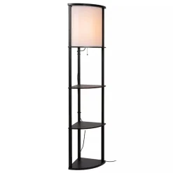 Houten vloerlamp zwart met beige kap