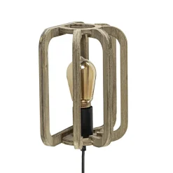 Houten wandlamp met zwarte fitting en snoer