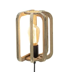 Houten wandlamp met zwarte fitting en snoer