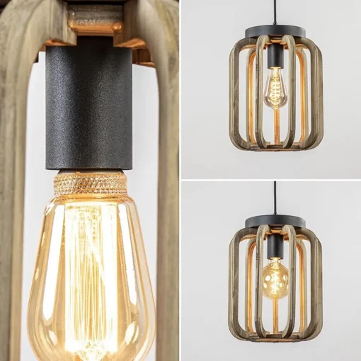 Industrieel landelijke hanglamp mat zwart met ruw hout
