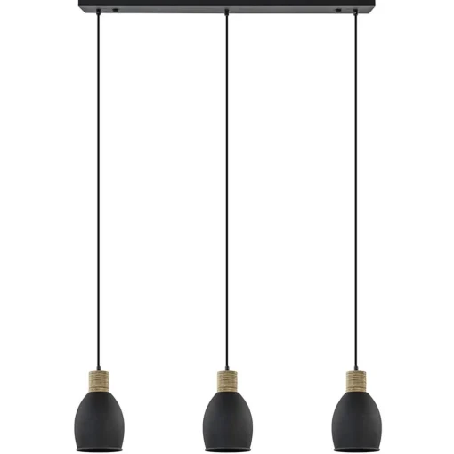 Industrieel landelijke hanglamp 3-lichts zwart met hout