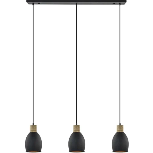Industrieel landelijke hanglamp 3-lichts zwart met hout