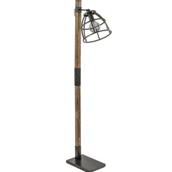 Industrieel landelijke vloerlamp Matrix hout met metalen korf