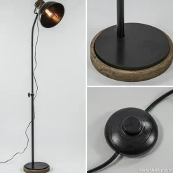 Industrieel landelijke vloerlamp Jody zink met hout