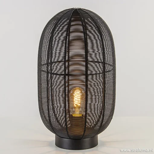 Industriële draad tafellamp Ophra zwart