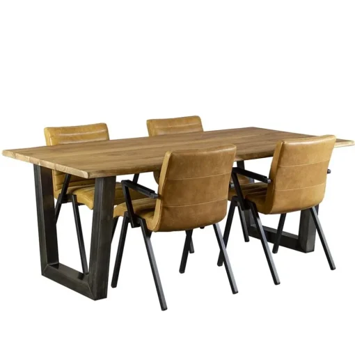 Industriële eetkamerstoel leer antigo cognac