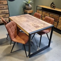 Industriële eettafel mangohout met zwart 160x90 cm