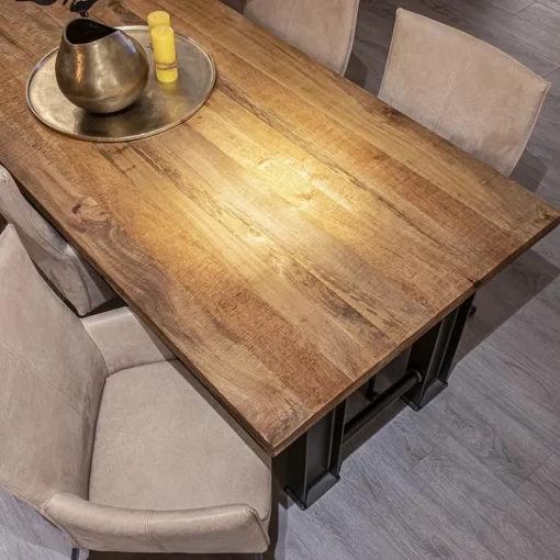 Industriële eettafel rechthoekig blad met metalen poot