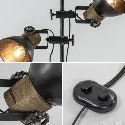 Industriële vloerlamp Jody metaal met hout