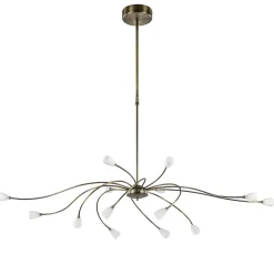 Klassieke eettafelhanglamp brons met wit glas dim to warm