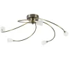 Klassieke plafondlamp brons met wit gevlamd glas