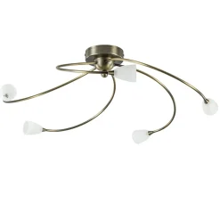 Klassieke plafondlamp brons met wit gevlamd glas