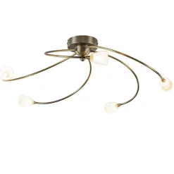 Klassieke plafondlamp brons met wit gevlamd glas