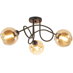 Klassieke plafondlamp 3-lichts met amber glas