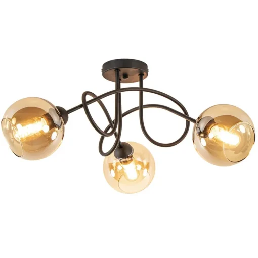 Klassieke plafondlamp 3-lichts met amber glas